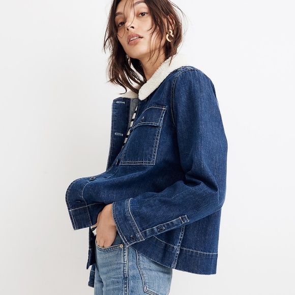 Madewell Jackets & Blazers - Denim Northward Cropped Army Jacket Sherpa Edition